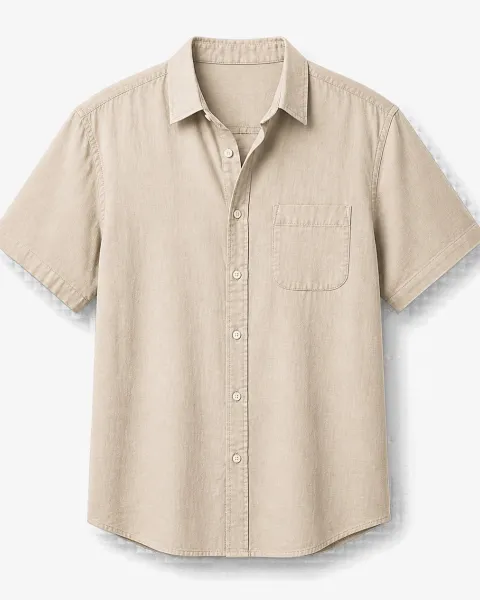 Camisa Homem Bege de Manga Curta
